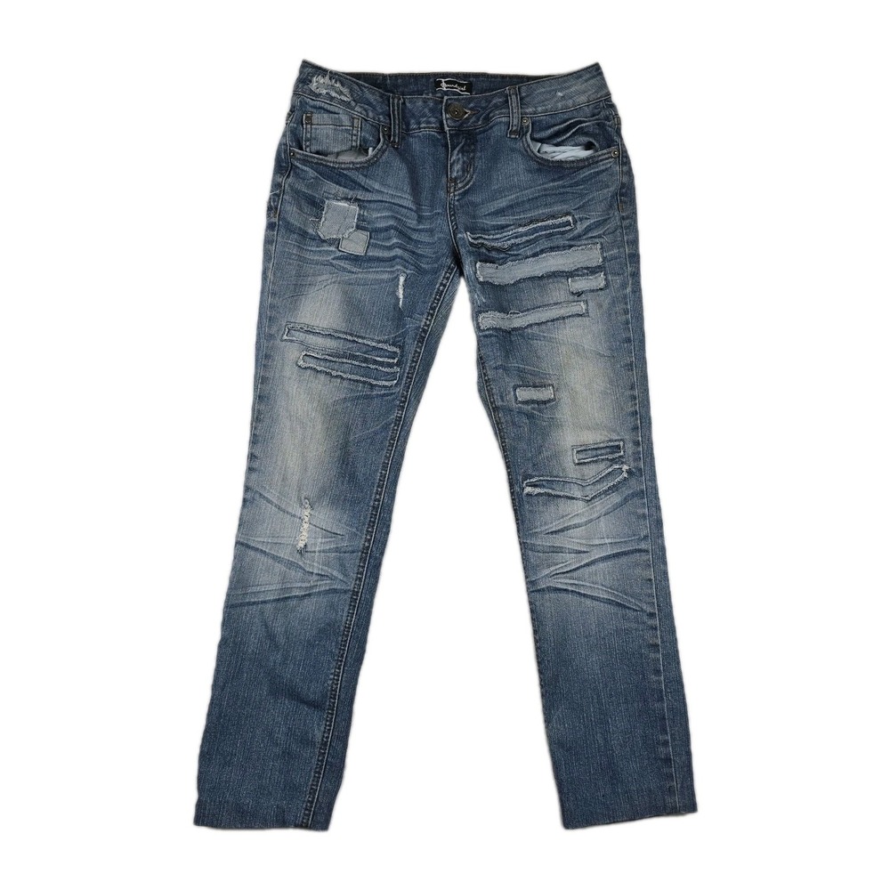 Soundgirl Women Blue Distressed Patchwork Jeans Size 9 Medium Wash Y2K Grunge